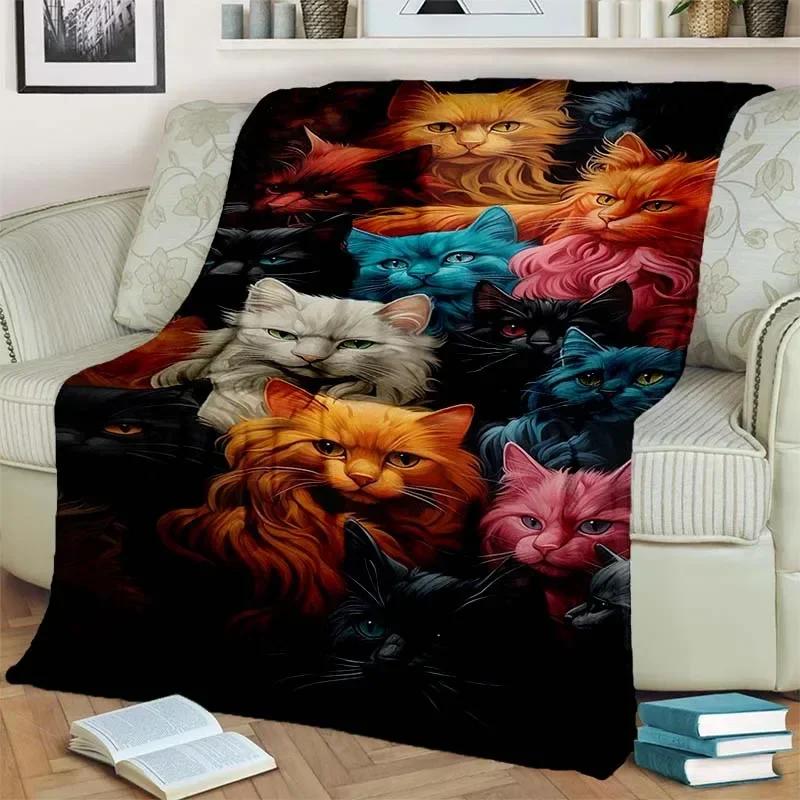 Warm and Cozy Cute Cat Pattern Flannel Blanket for Couch, Bed, Sofa, Office - Soft and Soothing Digital Printing Throw Blanket