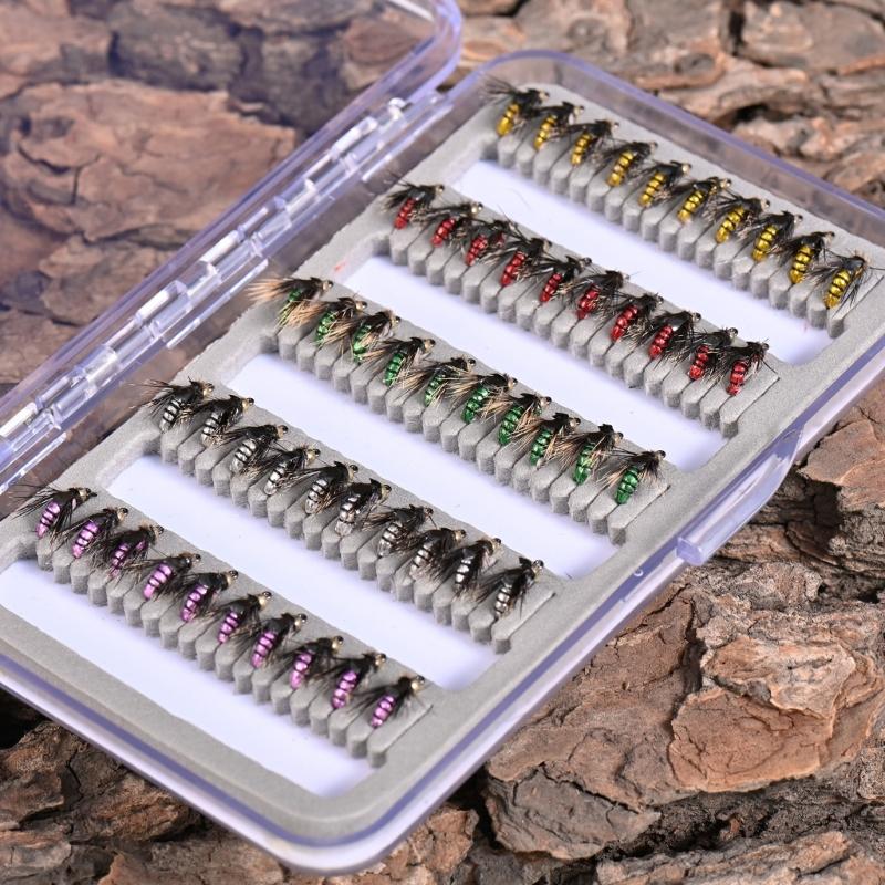 50Pcs/set Fly Fishing Lures Bass Salmon Trout Flies Fishing Tackle Dry/Wet Fishing Feather Baits Fly Fishing Flies Kits
