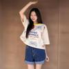 New Arrivals Open Run Women Semi Crop Round Neck T shirT kiTsch sTyle paTTern
