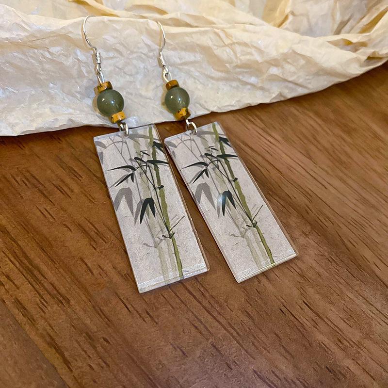 Ancient style super fairy bamboo flower pearl fringed stud earrings ear hook explosion Chinese style versatile earrings earrings