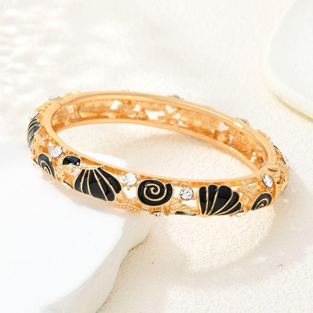 Metal Vintage Cloisonne Bangle Shell Women's Hand Bracelet Starfish Shell Bangle Gold Jewelry