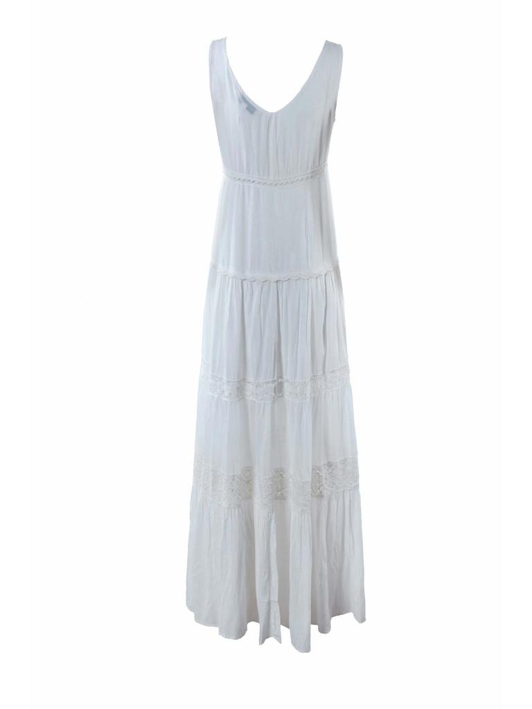 Forest Chic White Spaghetti Strap Dress - Gentle Fairy Long Vacation Dress Sanya Beach Style (f2105)
