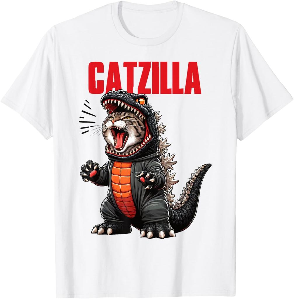 Catzilla Cat Japanese Art Funny Cat Gifts T-Shirt Top Tees Cotton High Quality Unisex Hip Hop TShirt Punk Gothic Graphic Breathable