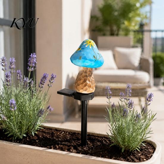 Warm LED Garden Decoration Solar Mushroom Stake Light, Resin Fairy Lamp with Tale Forest Decor Glow, Waterproof Outdoor Yard for Lawn Patio