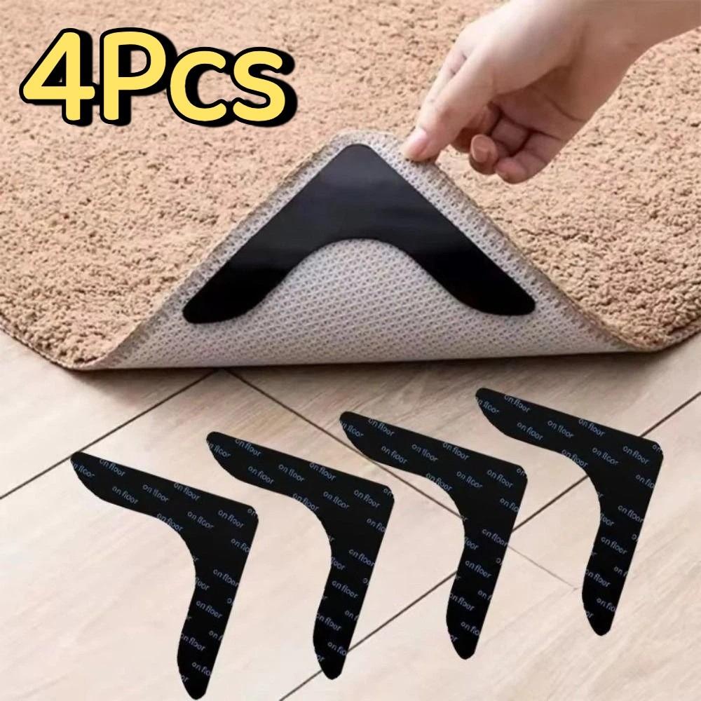 4Pcs Traceless Rug Corner Gripper Reusable Carpet Tape Slip-resistant Mat Fastener Sofa Mat