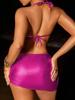 2026 Glossy Strappy Bikini: Sexy Solid Color European & American Three-piece Swimwear