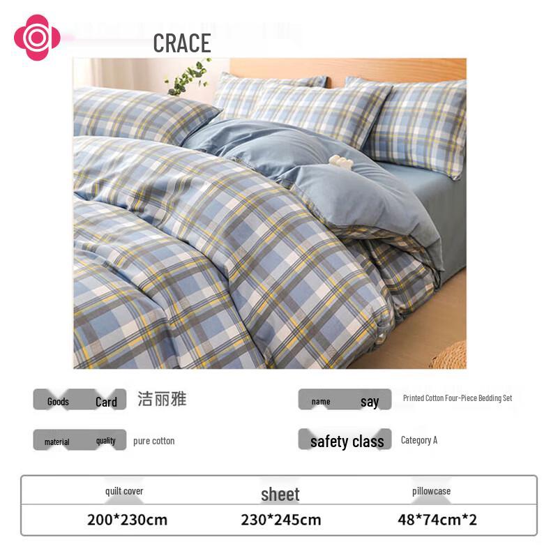 Grace Class A 7A Antibacterial 100% Cotton 4-Piece Bedding Set