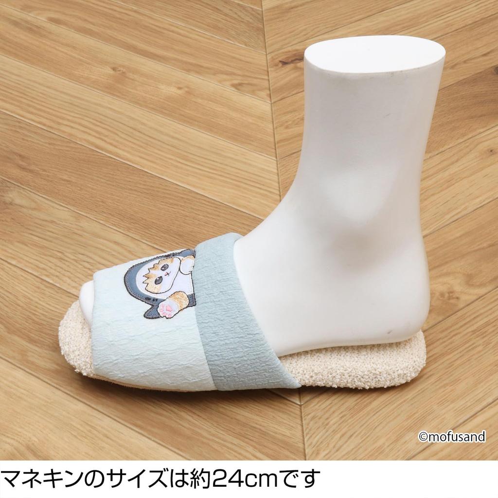 mofusand Soft Shoes Cat and Clownfish Cat Embroidered Slippers/Room [Shark Appliqué] (Blue (Shark Cat))