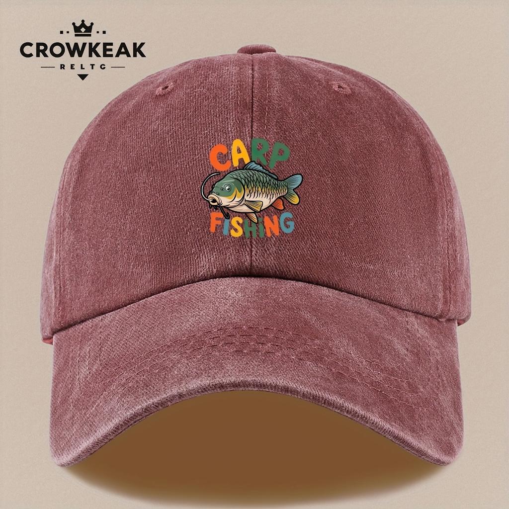 pc Carp Fishing Graphic Baseball Cap for Men Women Adjustable Lightweight Breathable Dad Hat with Vibrant Fish Print Outdo