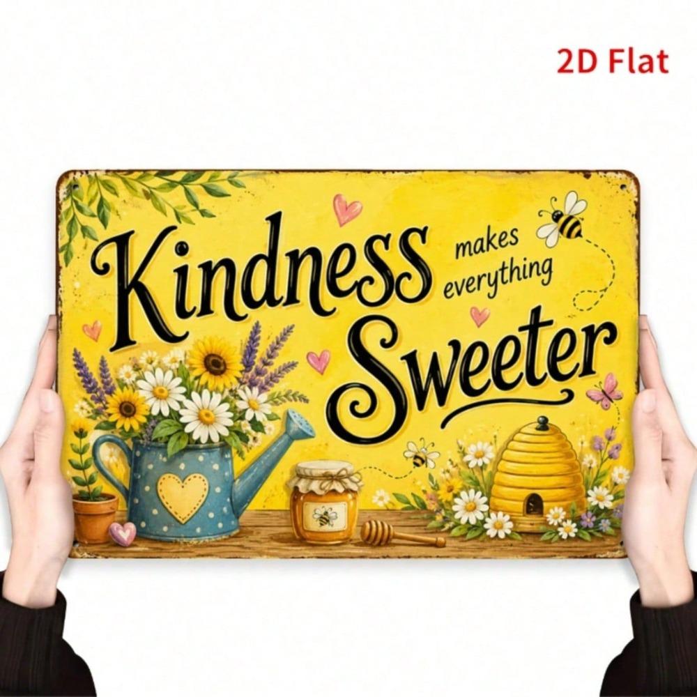 Here Is the Optimized title:nnFarmhouse Bee & Sunflower Tin Sign, Kindness Quote Wall Decor for Kitchen