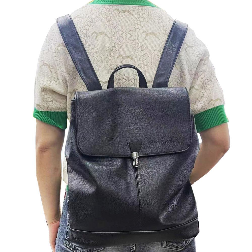 Leather Women'S Bag, Flip Lock, Anti-Theft Backpack, Black Cowhide Travel Sports Back.
