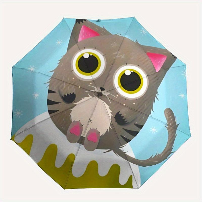 

1pc Winter Cat Automatic Open/close Folding Umbrella, Compact Portable Travel Umbrella, Perfect Birthday/Christmas, Cute Umbrella, Durable C