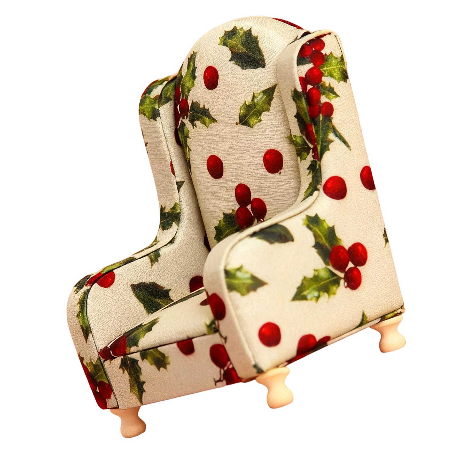 Miniature Sofa Model Figure 1/12 Scale Doll House Decoration Armchair with Washable Floral Fabric And Wood Frame Design