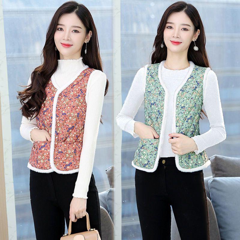 Winter Versatile Floral Print Cotton Vest for Women Warm Clothes