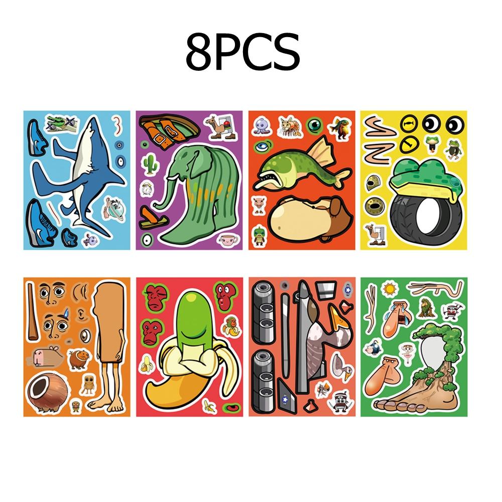 

8/16 Sheets/set Abstract Animal DIY Make a Face Puzzle Stickers Tung Tung Sahur Italian Brainrot Animals Decal Assemble Kid Toys