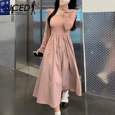 Square Collar Long-sleeved Tea Break Dress Children's Spring and Autumn Slim Slimming Temperament Patchwork A-line Skirt
