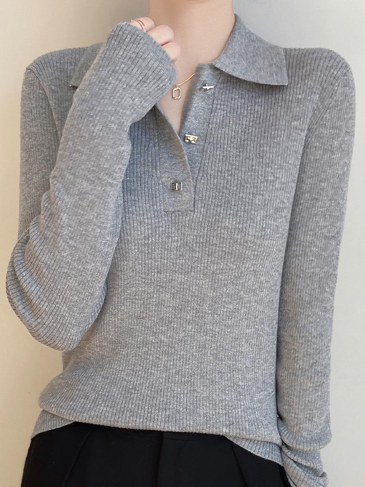 

Поло-свитер из мериносовой шерсти облегающего кроя в корейском стиле – Универсальный весенний трикотаж Medium серый