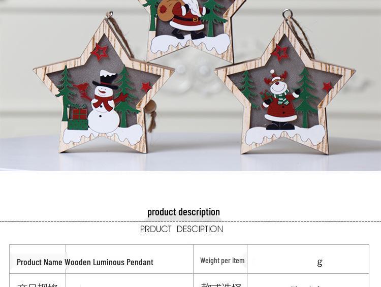 Wooden Luminous Christmas Ornaments: Star, Santa, Snowman, Deer Scene Pendants