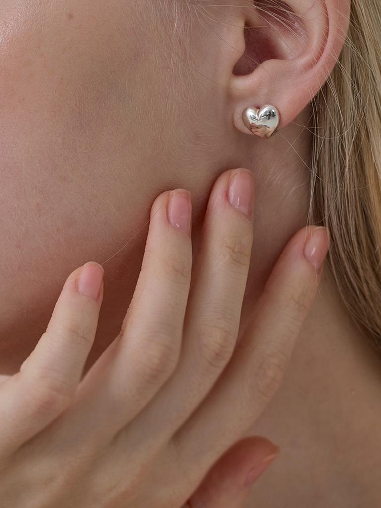 Lucore Silver 925 Simple Volume Heart Earrings