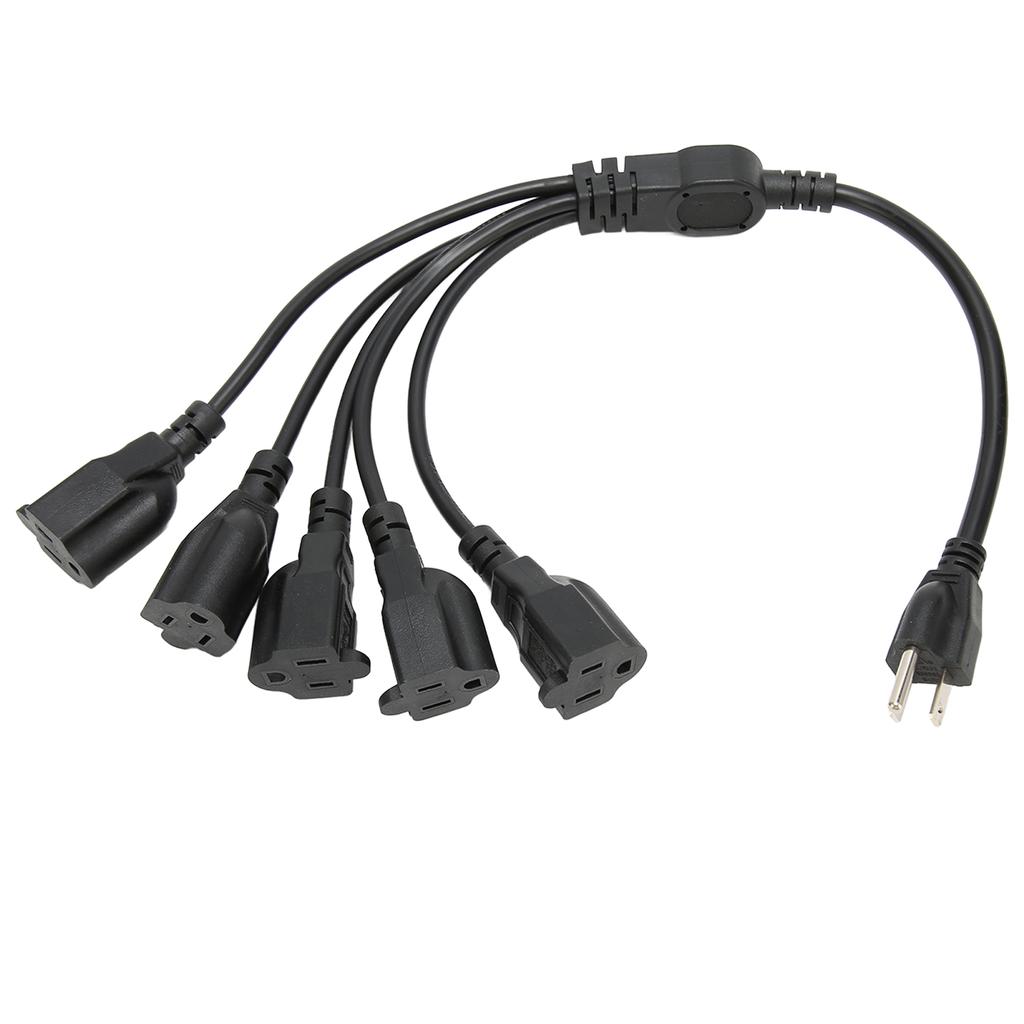 3 Prong 1 to 5 Outlet Power Cord Heavy Duty 16AWG 18AWG 5 Way Power Cord Splitter for Computer LED Stage Light