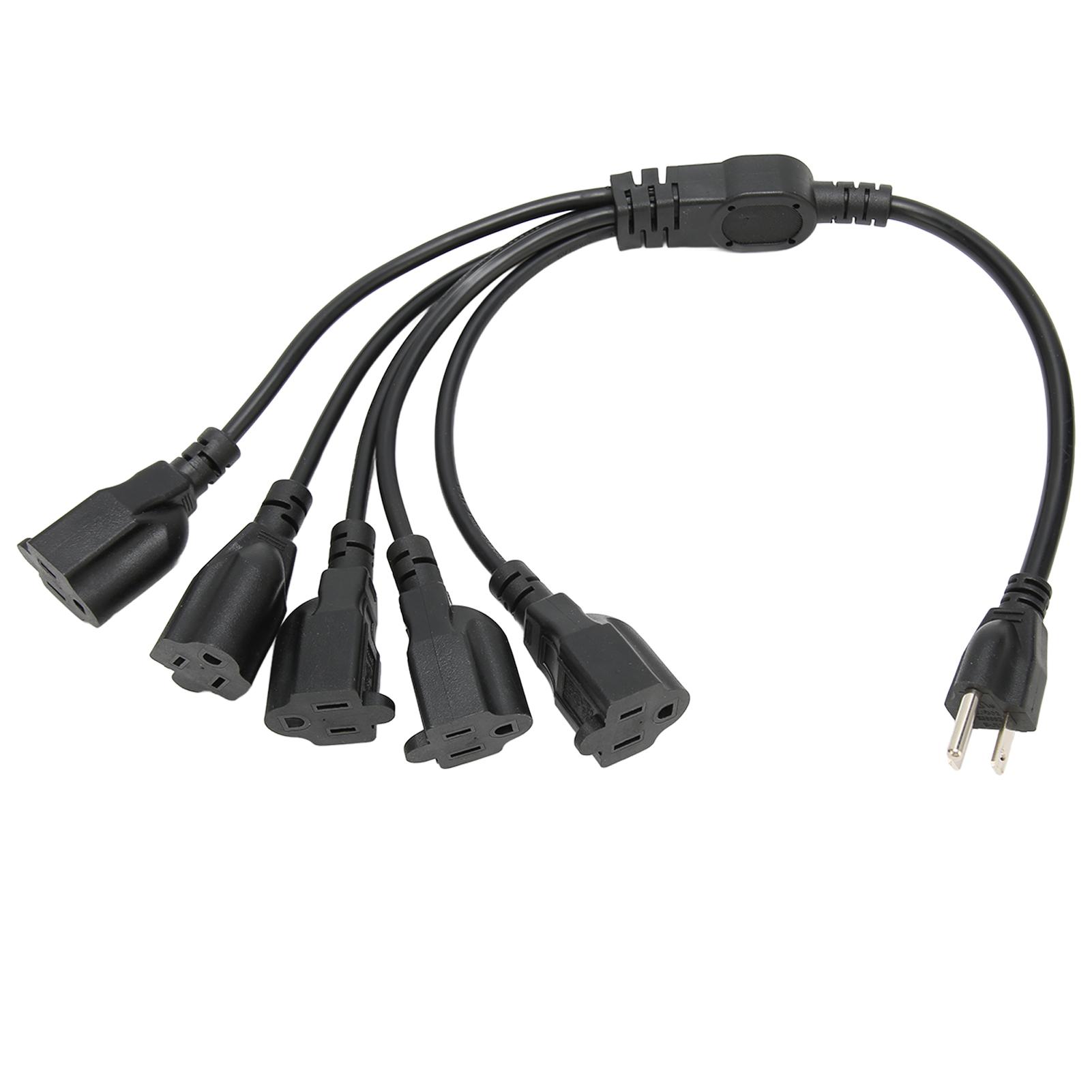 

3 Prong 1 to 5 Outlet Power Cord Heavy Duty 16AWG 18AWG 5 Way Power Cord Splitter for Computer LED US Plug