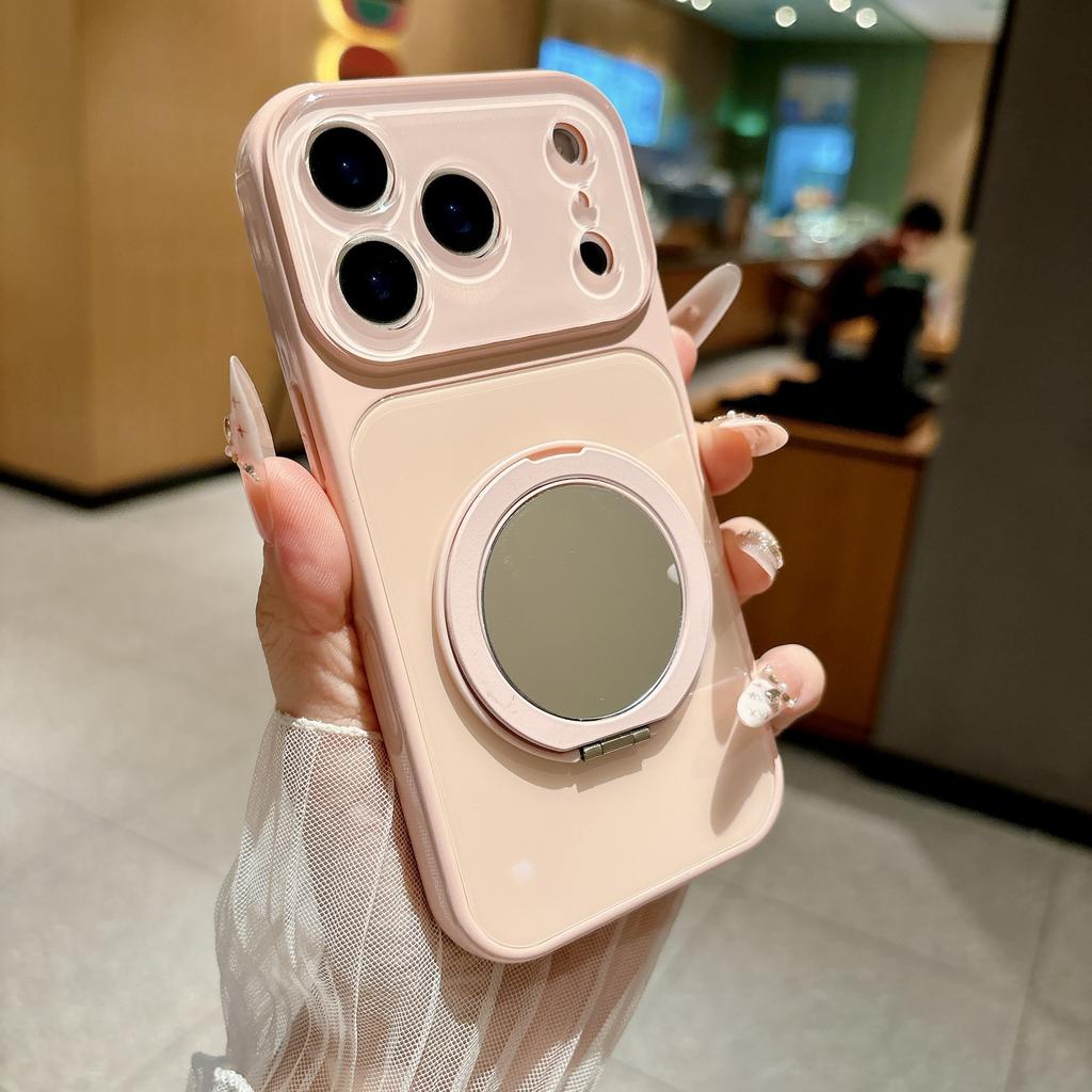 Mirror rotating bracket is suitable for iPhone17promax mobile phone case 16pro all-inclusive 15/14 anti-drop glass case.