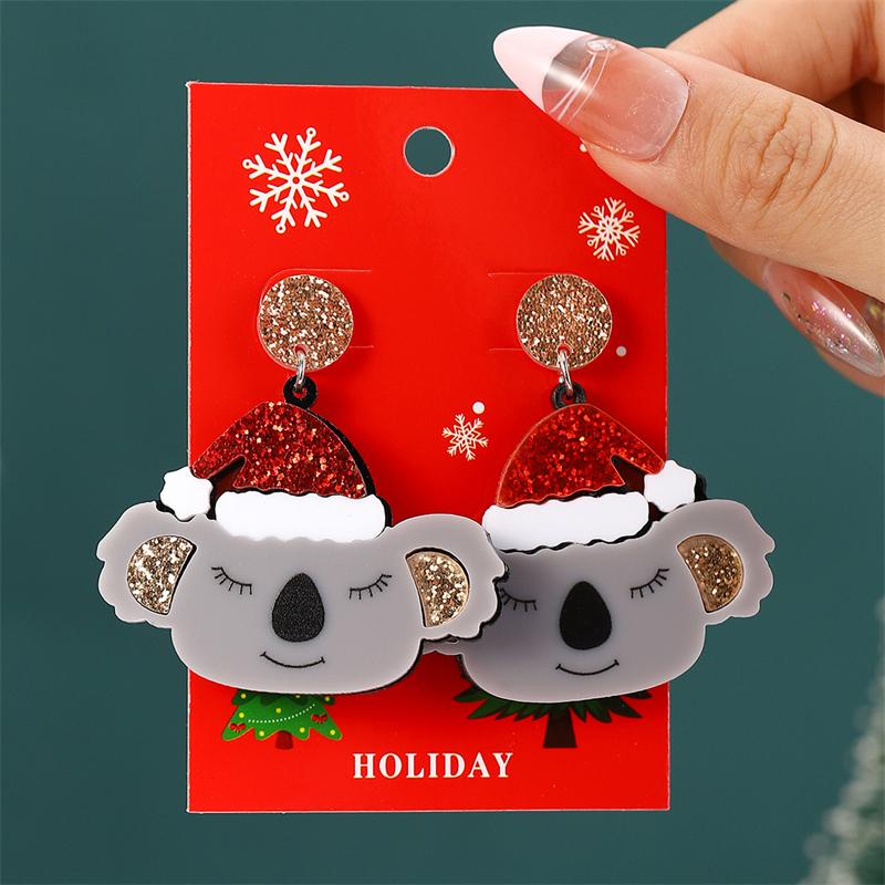 New Fashion Soldier King Pendant Earrings for Women Cute Animal Koala Rhinestone Bells Drop Earring New Year Holiday Jewelry