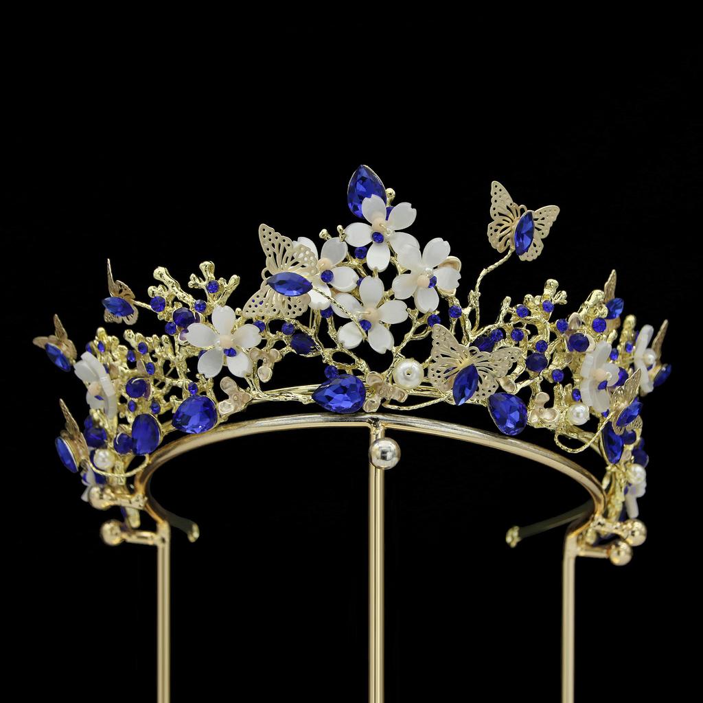 Spring European and American Bridal Crown Tiara Baroque Alloy Crystal Butterfly Garland Wedding Hair Accessories