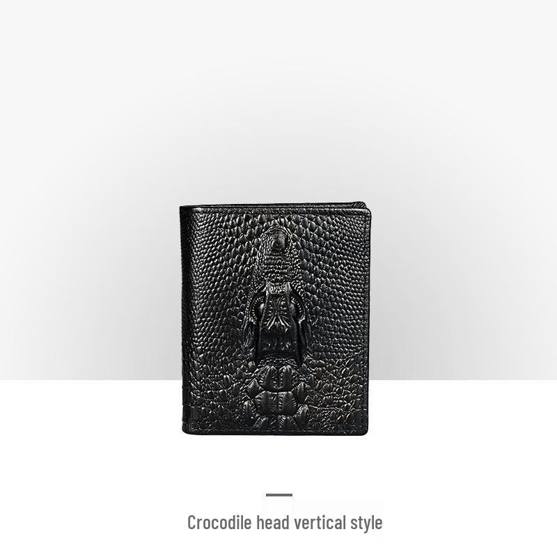 Carteira Masculina Retro em Couro Embossado – Padrão Crocodilo Longo com Vários Compartimentos para Cartões e Porta-Moedas.