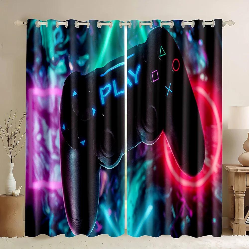 Gaming Curtain Neon Gamer Teens Boys Video Game Curtains Kids Boys Player Gaming Window Curtain Modern Gamer Blackout Curtains W60H190(CM)-1 Pcs