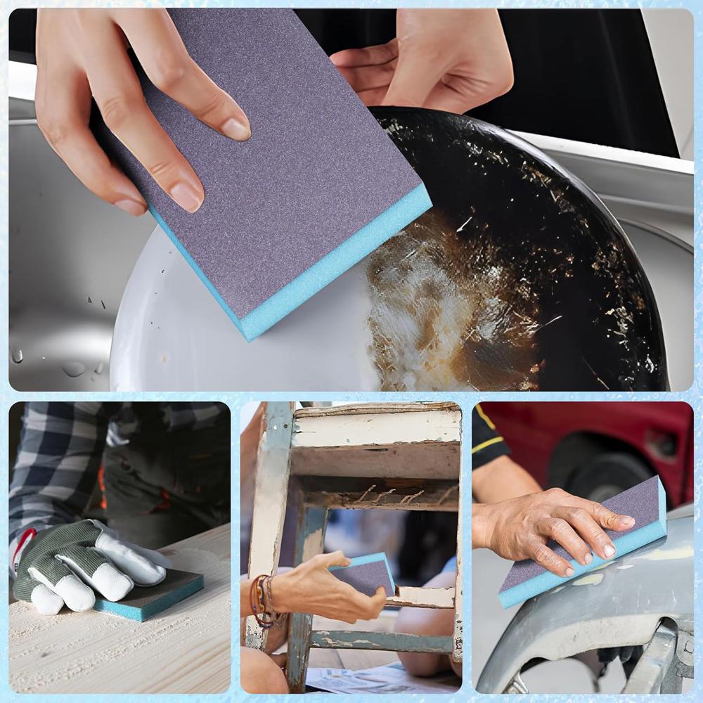 6PCS Sanding Sponge Set 60-320 Grit Washable Reusable Wet Dry Blocks for Wood Metal Glass Furniture Polishing