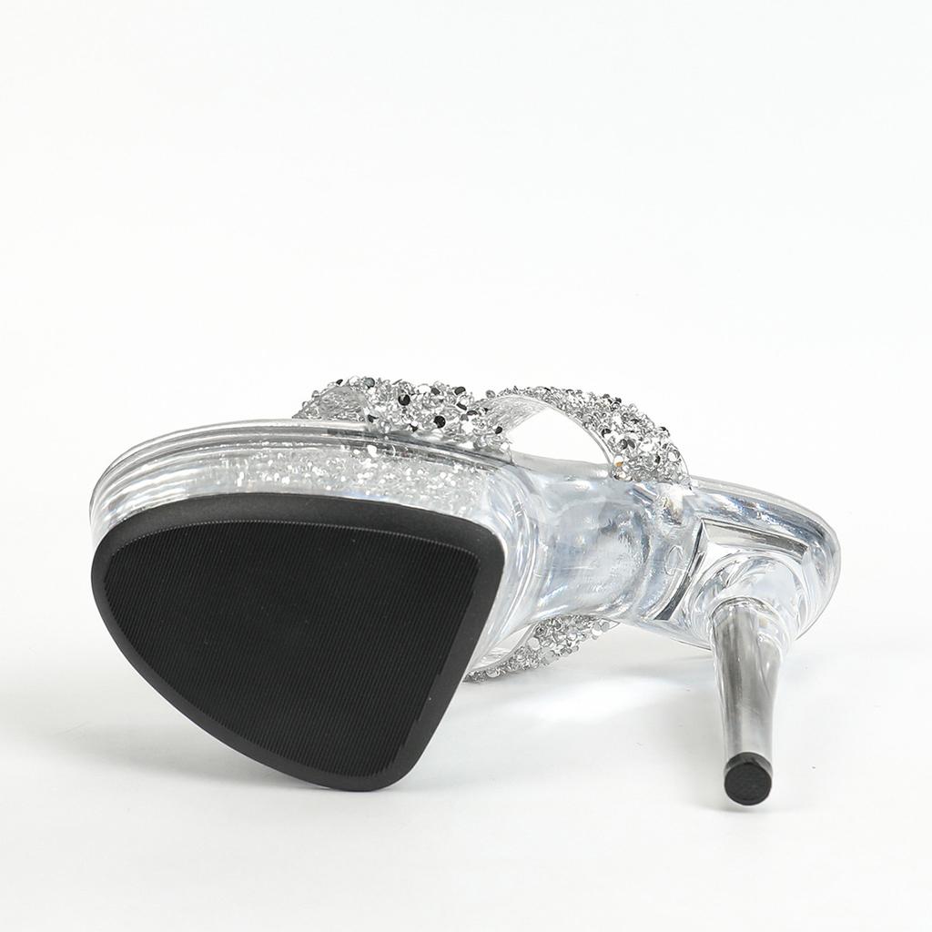 Talons hauts en cristal transparent 15 cm Été Femme Imperméable Table Strass Sexy Fée Stiletto Pantoufles