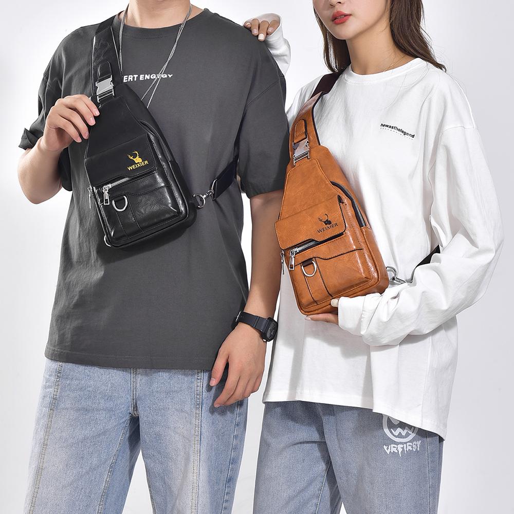 WEIXIER Sling Bag for Women and Men Leather Crossbody Shoulder Bag Chest Sling Backpack Travel Bag