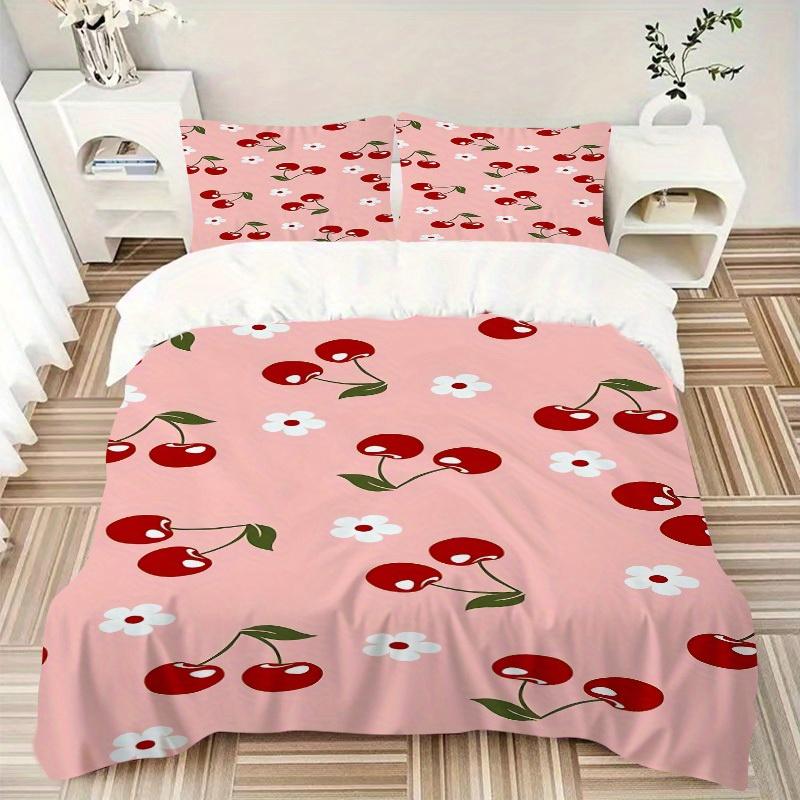 3pcs Cherry pattern 1Cover + 2Pillowcases, PillowInserts NotIncluded, Machine Washable, All - Season Use, Suitable for Bedroom Guest Room, 205