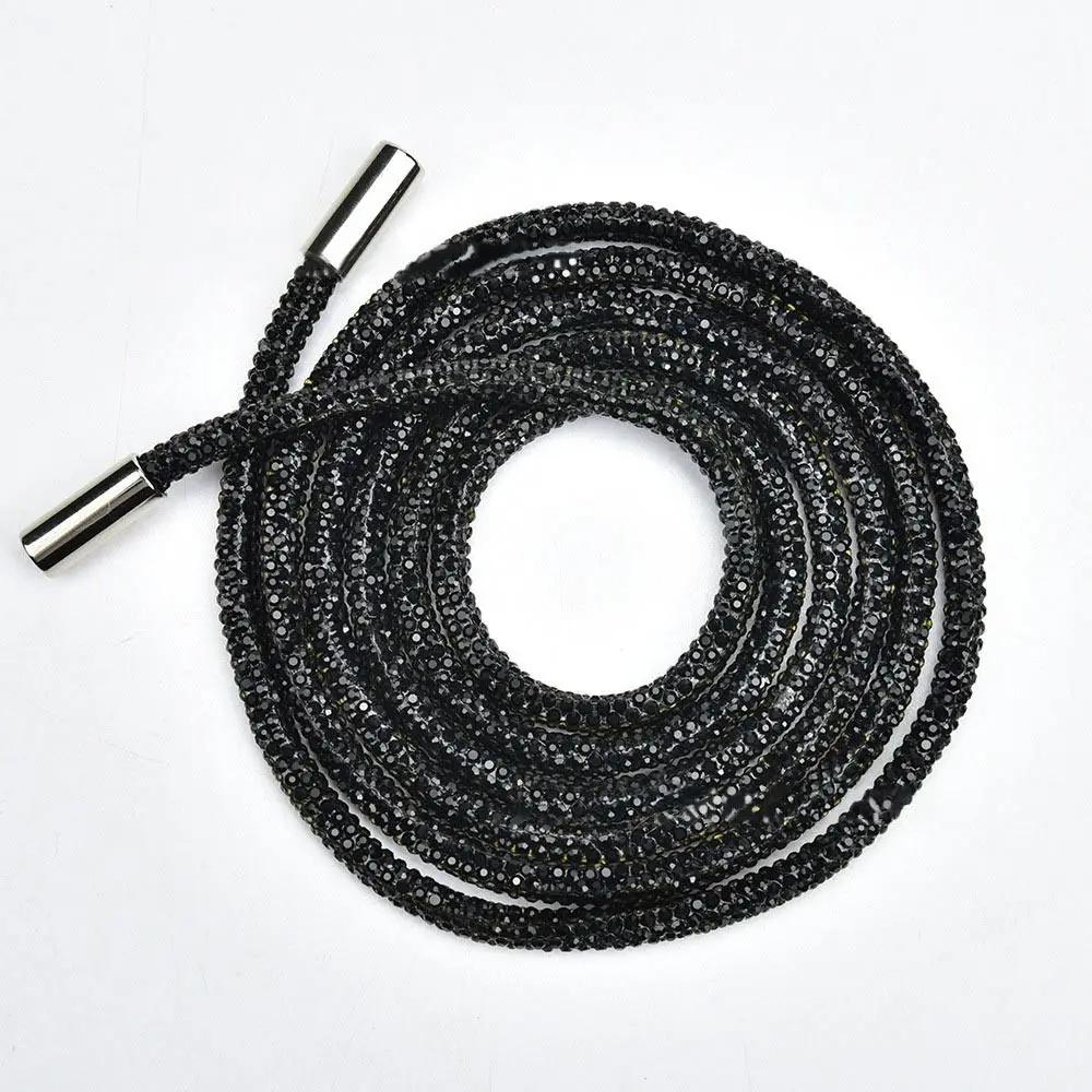 Diy Rhinestone Drawstring For Hoodie Trouser Sweatpant Rope Crystal Shiny Round Cord Replacement String Rubber Hose Diamond Trim