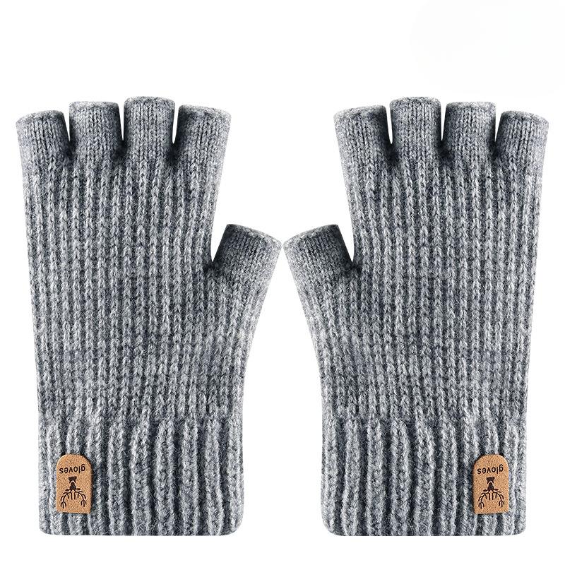 New Autumn and Winter Office Study Half Finger Gloves Warm and Cold Proof Knitted Gloves Outdoor Cycling Gloves