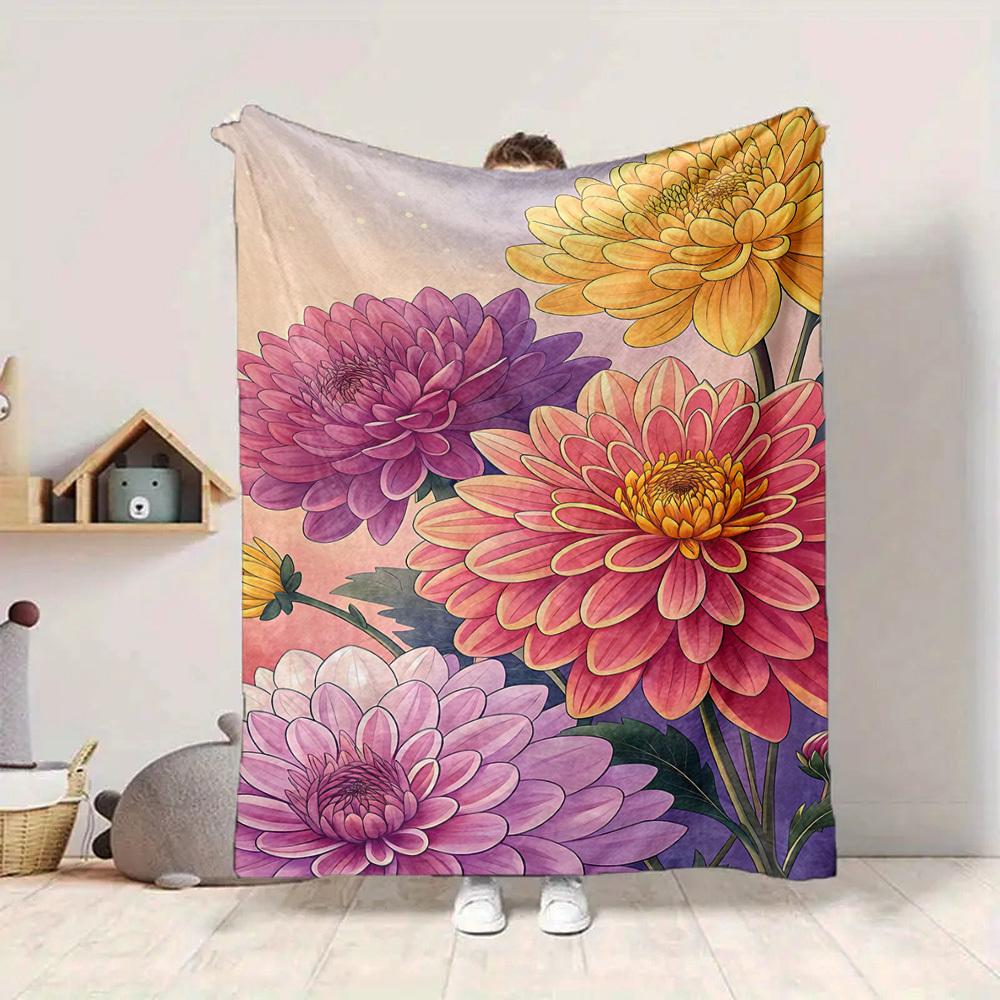 1pc Chrysanthemum Flowers Blanket Warm, Cozy, And Soft, Suitable for Sofas, Beds, Cars, And Office Use.Perfect for Camping And Travel, Making It a Gre