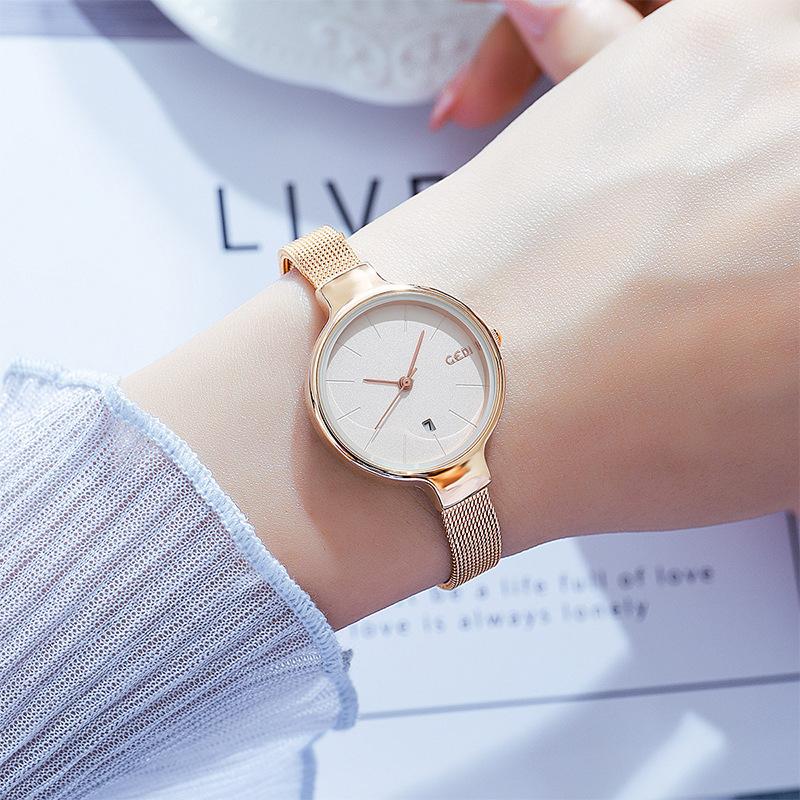 Women'S Japanese Simple Wind Calendar Watch Temperament Light And Small Mesh Belt Watch