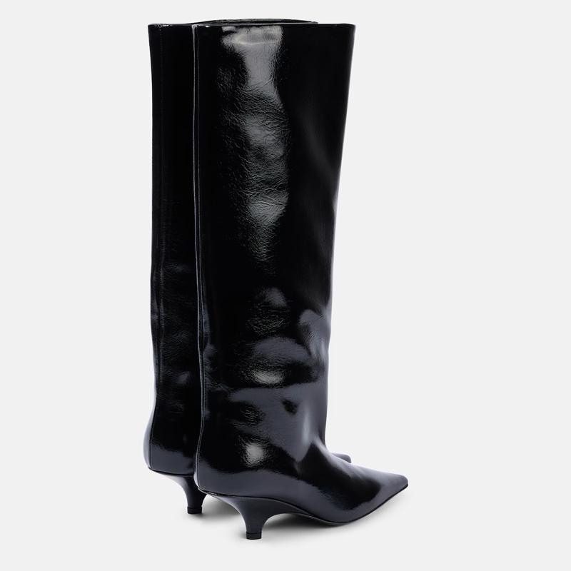 Krazing Pot Chaussures en microfibre pour automne et hiver, talons aiguilles, grande taille 45, taille 44, taille 46, bottes au-dessus du genou pour femmes