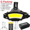 COB LED Wide Headlamp Wide Range Lighting USB Rechargeable LED Wide Angle Headlight with Battery Level Display 2*18650 Batteries