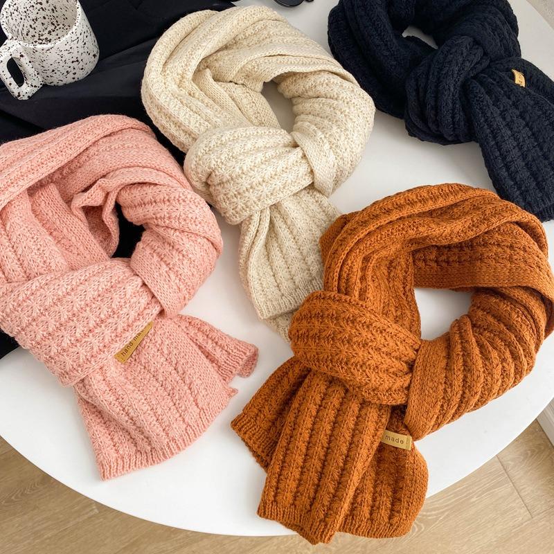 Caramel color coarse wool knitted scarf women's winter versatile simple couple male student warm thick scarf