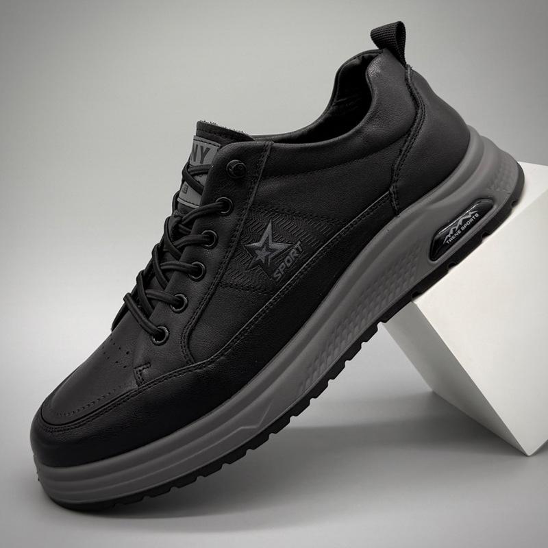 

Мужские черные кроссовки из натуральной кожи без шнурков - Модные, универсальные, легкие повседневные туфли для работы и спорта 38 чёрный