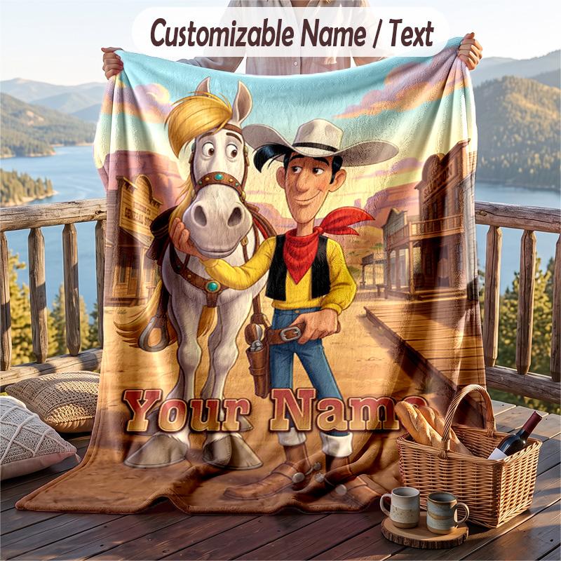 Custom Text Flannel Throw Blanket, Lightweight Cozy Bed Sofa BlanketLucky Luke