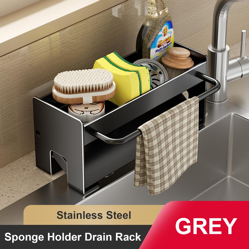 Kitchen Sponge Holder Stainless Steel Sink Drain Rack Soap Drainer Towel Rack Shelf Organizer Bathroom Storage Accessories