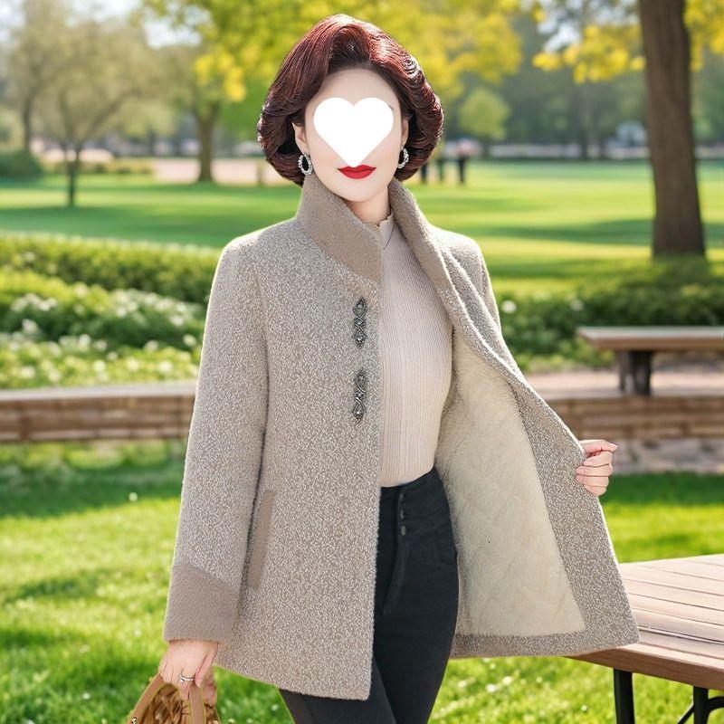 Mom's Cozy Winter Plus Velvet Wool Coat: Stylish Warm Cardigan for Middle-Aged & Elderly Women