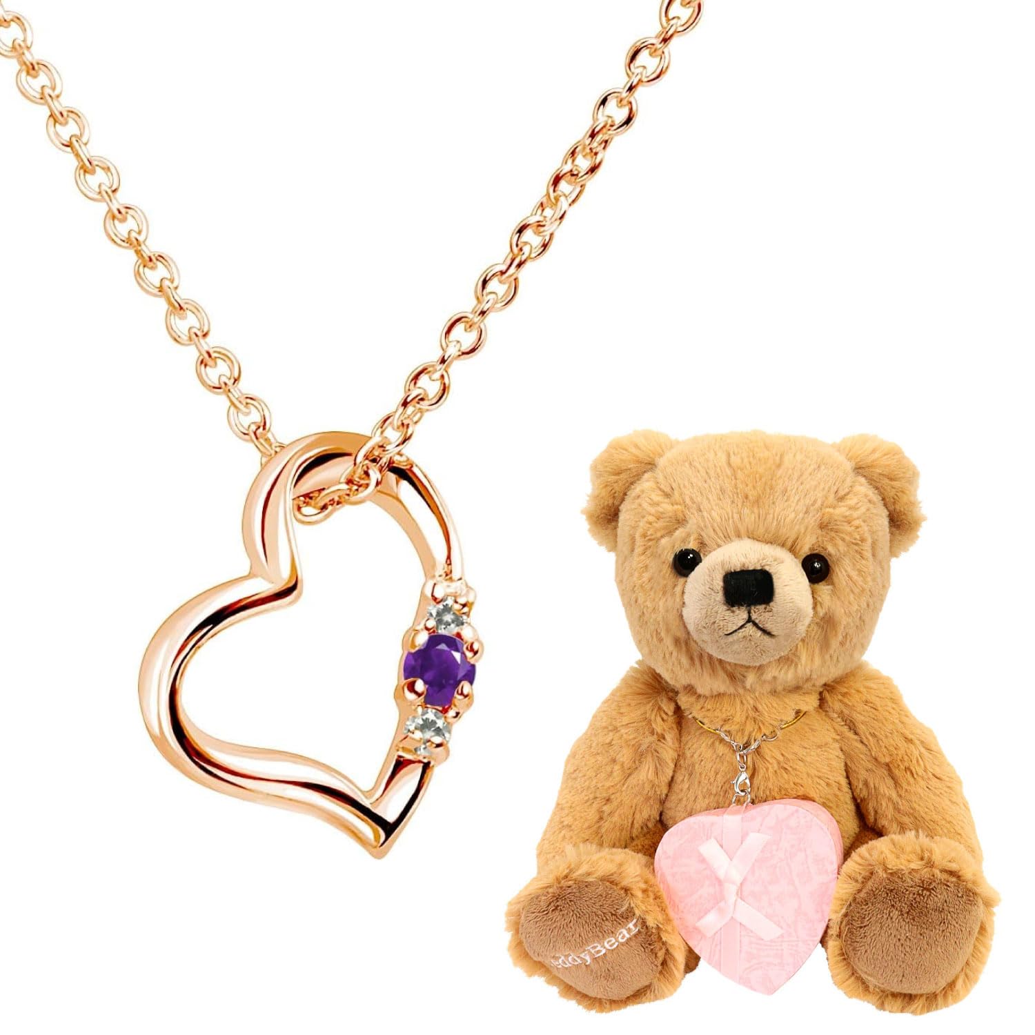 

Natural Diamond Love Heart Necklace Pink Color Amethyst Teddy Bear Brown [Sears] Women s (February) 1491p-tdt-01-b2