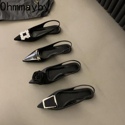 New Summer Pointed Toe Women Sandals Fashion Elegant Low Heel Singbacks Mules Shoes Ladies Casual Party Dress Sandalias