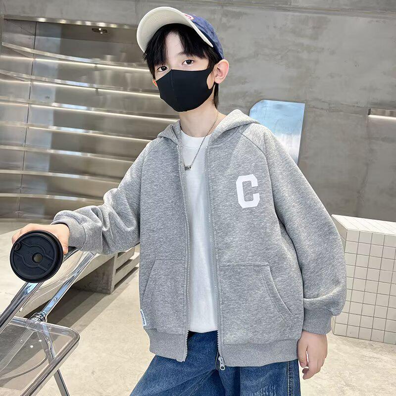 

Boys Spring & Autumn Hooded Cardigan Jacket 2025 - New Style Kids Sweatshirt for Little Boys 160 серый