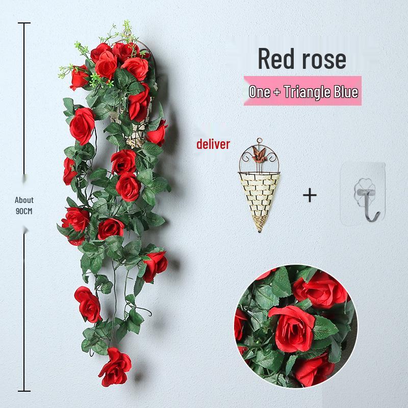 Decorazione con Rampicante di Rose da Appendere a Parete per Interni - Cesto di Fiori Artificiali per Soggiorno