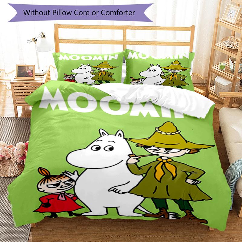 3pcs Moomin Bedding Set Duvet Cover Closure Includes 1 Duvet Cover & 2 Pillowcases, Soft and Comfortable for All Seasons.